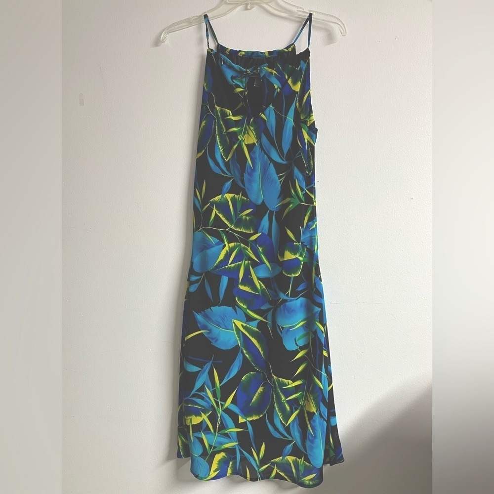 Hawaiian Floral Sleeveless Women’s Dress, 6P, Blue/Green, Midi, A Wild Thyme
